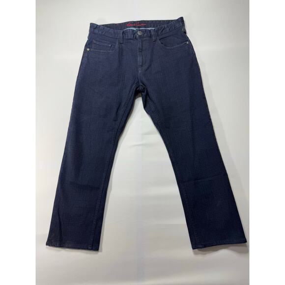 Robert Graham Men's Kipling Tailored Leg Stretch Blue Plaid Jeans - Size 32x26 - Picture 1 of 9